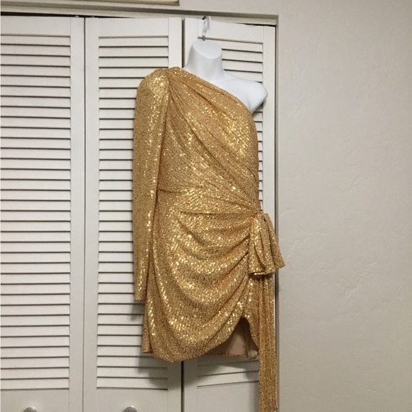 Gold One-Shoulder Sequin Dress - Picture 4 of 6
